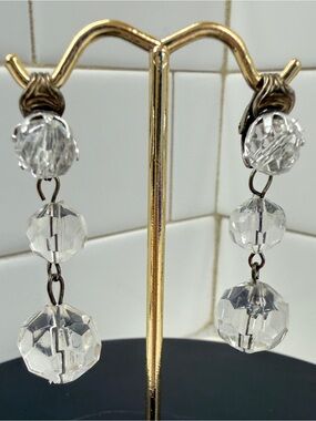 Clear Acrylic Drop Earrings stamped "Hong Kong" Vintage